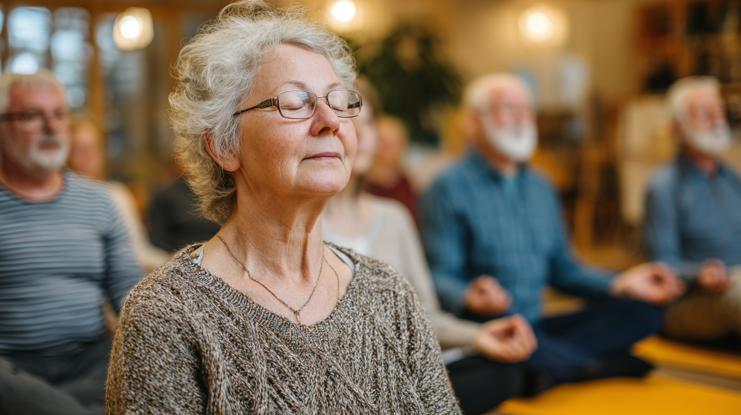 Чоловік середнього віку в медитативній позі